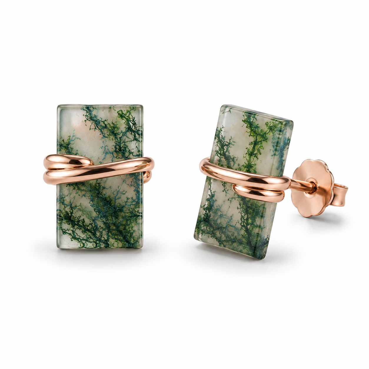 Gabi Moss Agate Earrings Rose Gold