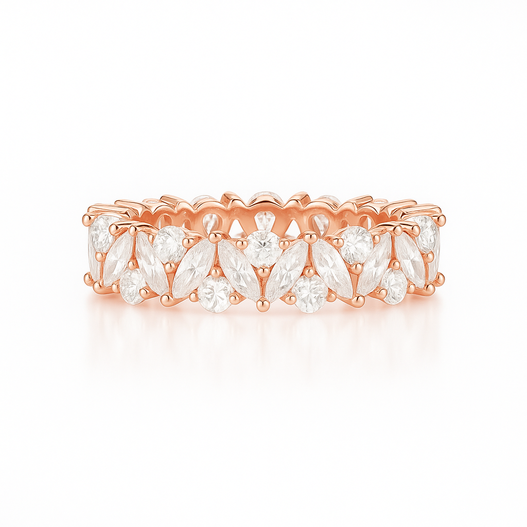 Abi Moissanite Marquise and Round Wedding Band Rose Gold