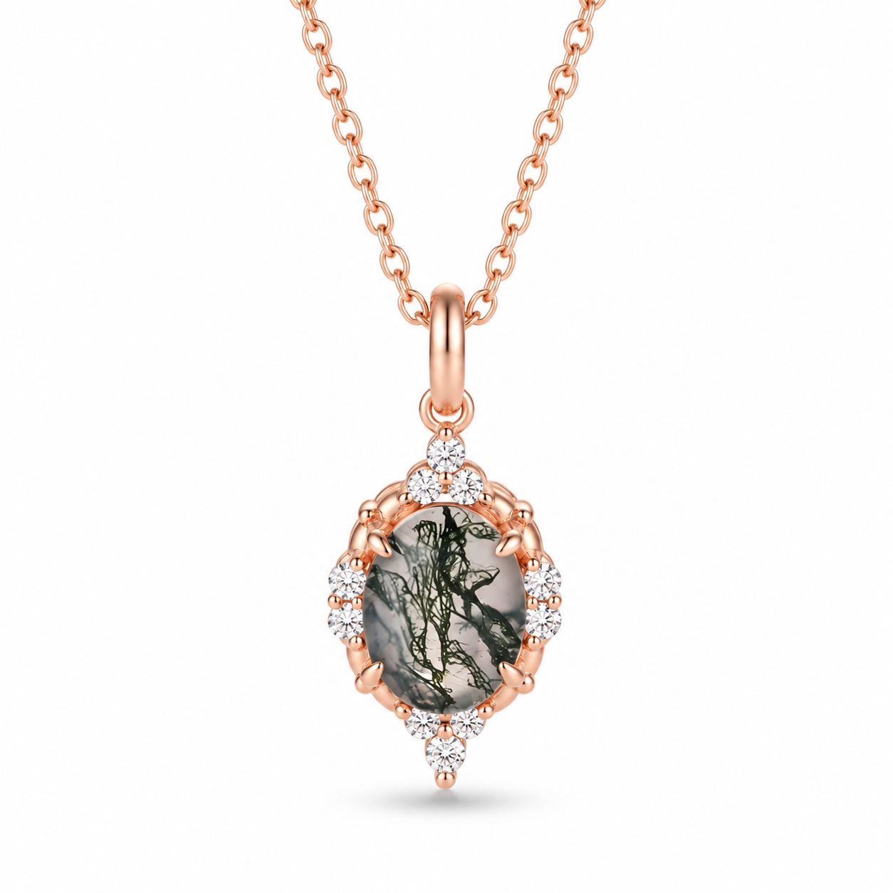 Brya Moss Agate Necklace Rose Gold