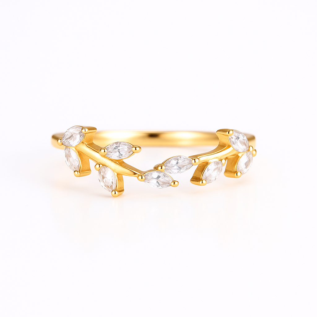 Sammi Curved Gemstone Leaf Band Sterling Silver