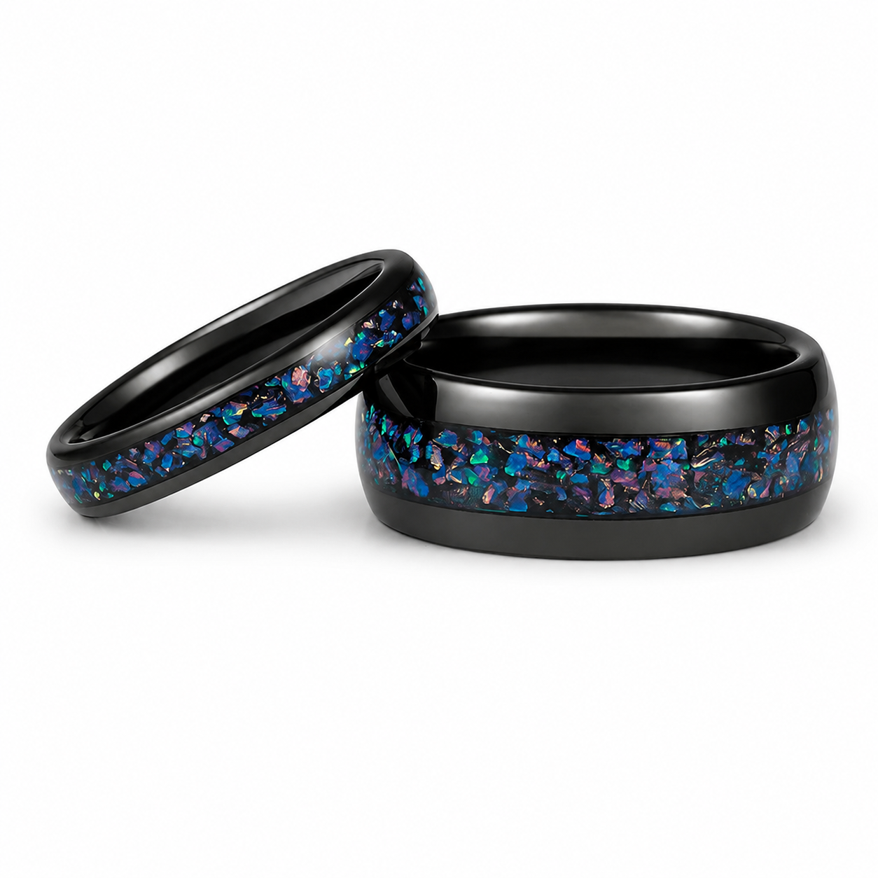 Oria Starry Night Opal Veil Nebula Couples Ring Set