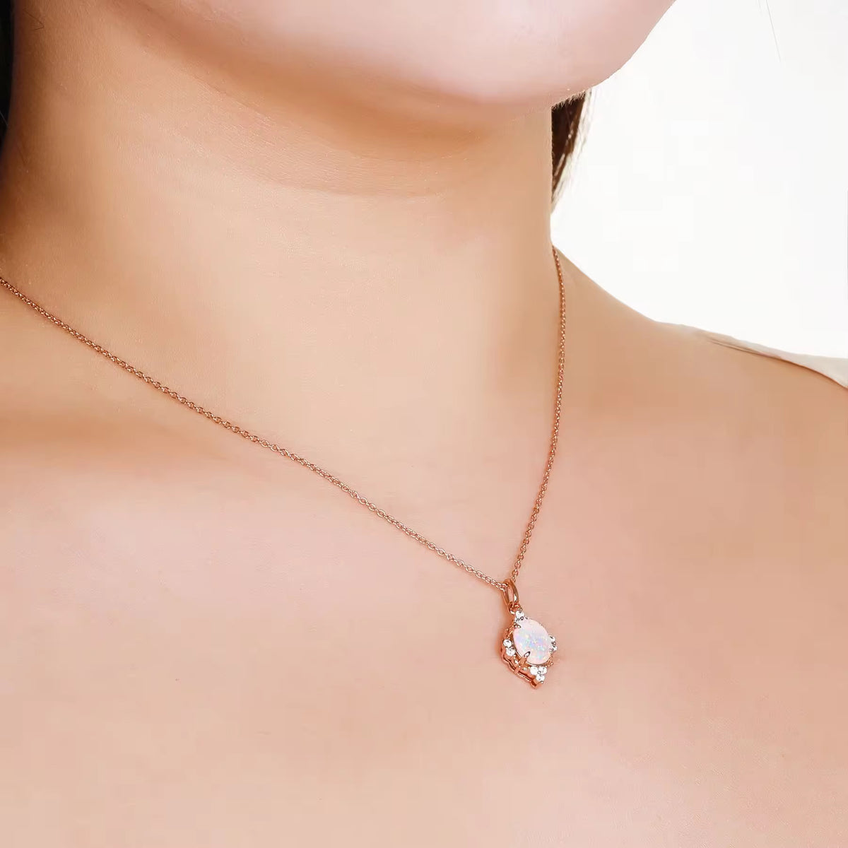 Brya Fire Opal Necklace Rose Gold