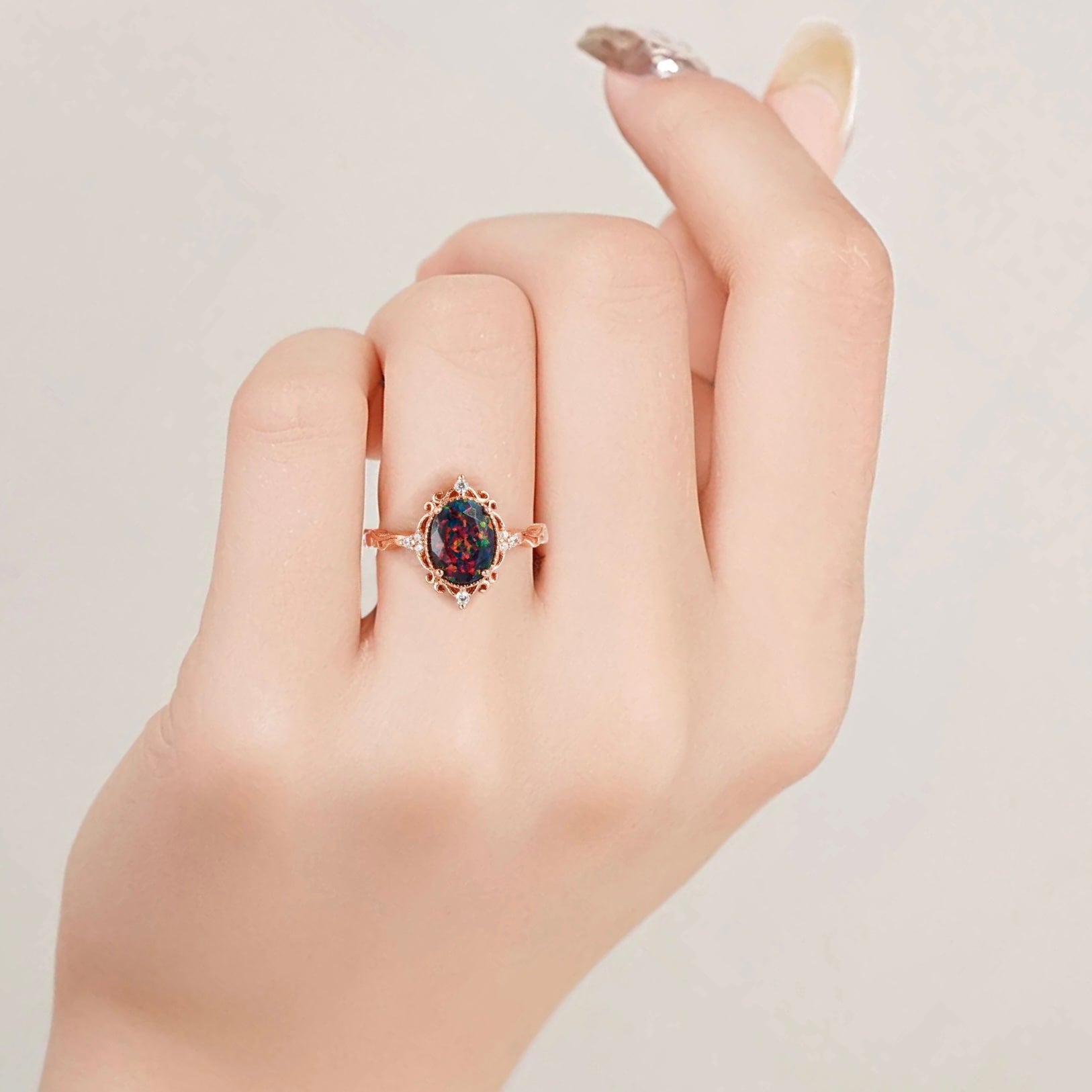 Keri Black Opal Ring with vibrant black opal centerpiece