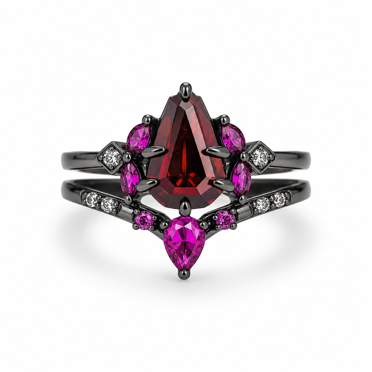 Skye Coffin Cut Garnet and Pink Sapphire Ring Set