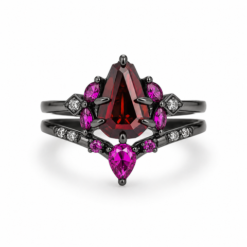 Skye Garnet Pink Sapphire Black Gold Ring Set by Kherish