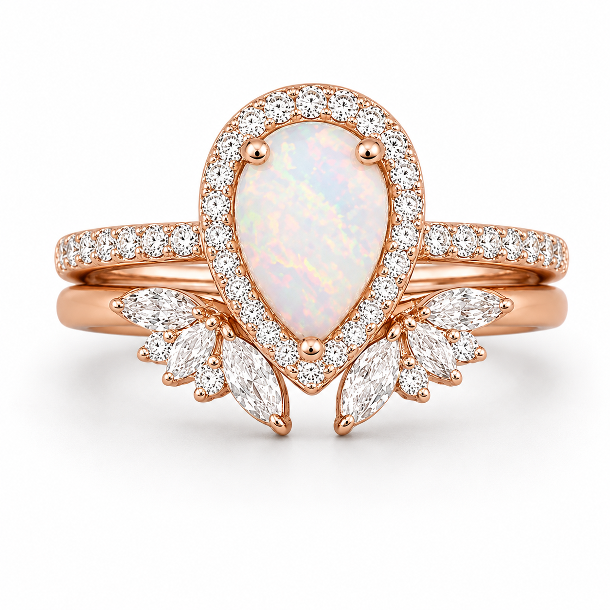 Nia White Fire Opal Ring Set Rose Gold