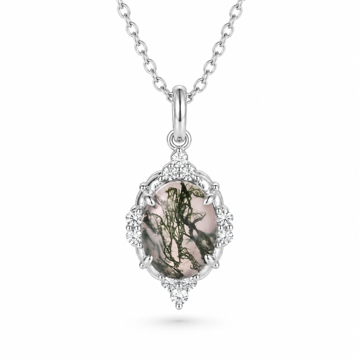 Brya Moss Agate Necklace Sterling Silver