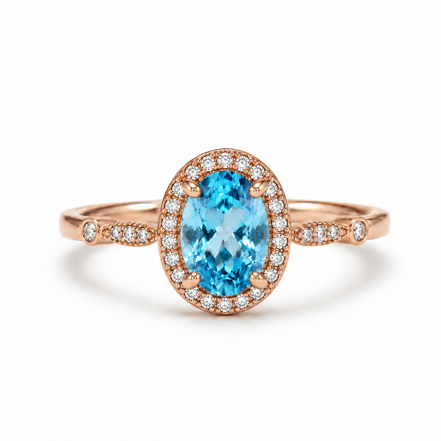 Maine Blue Topaz Ring Rose Gold