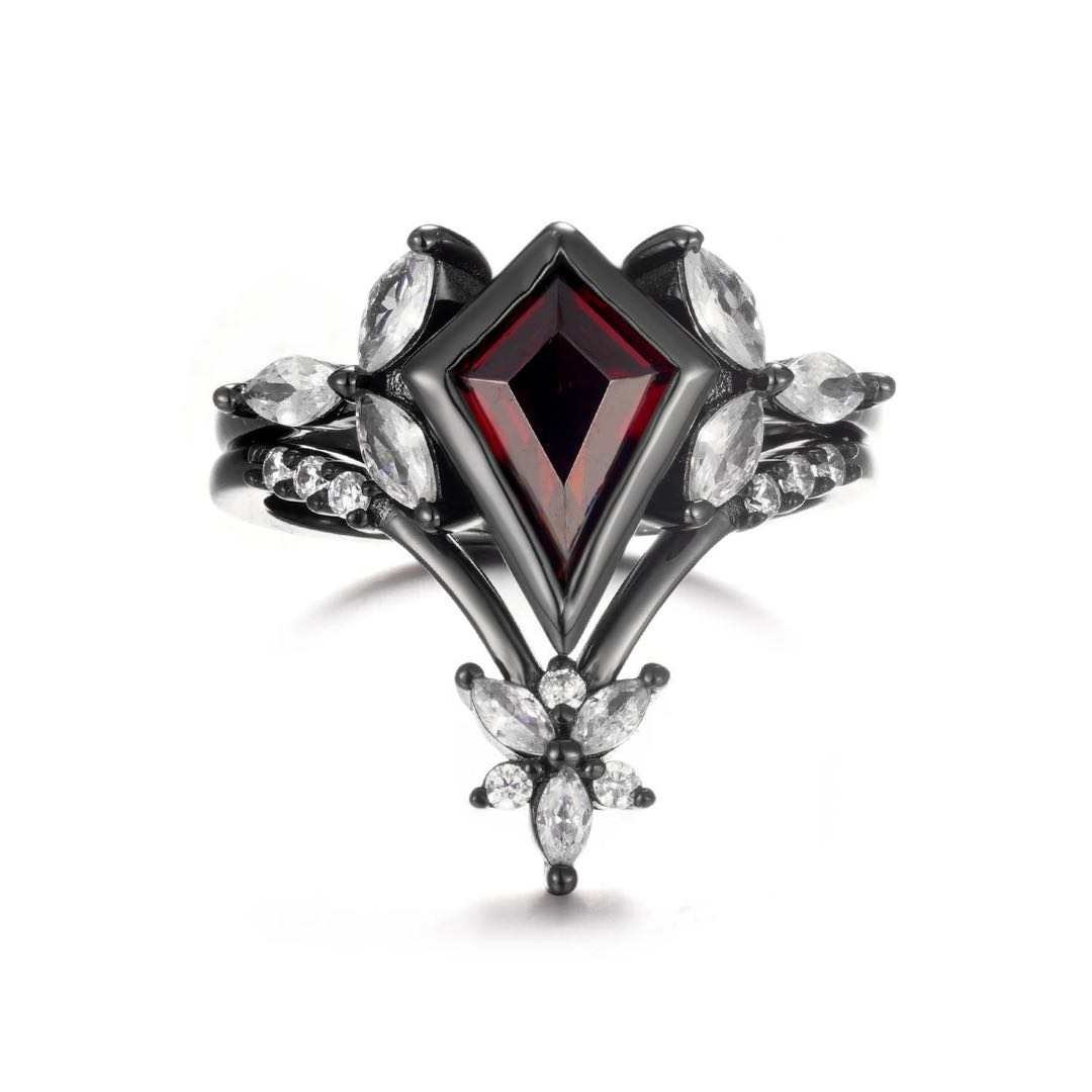 Nora Garnet and Black Gold Ring Set