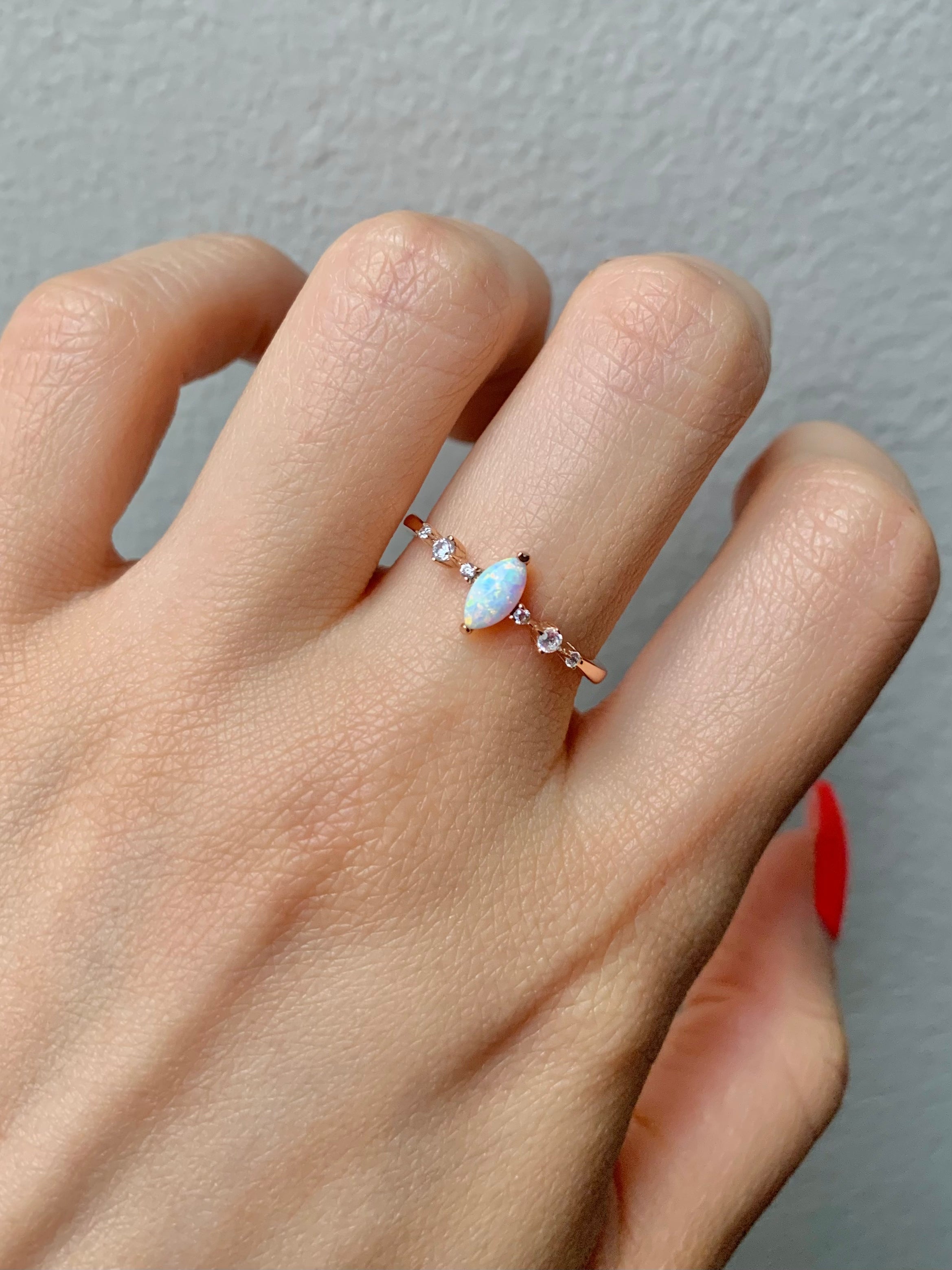 Ava Opal Ring Rose Gold with natural opal and crystals