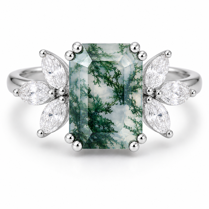 Ivy Moss Agate Quartz Ring Sterling Silver