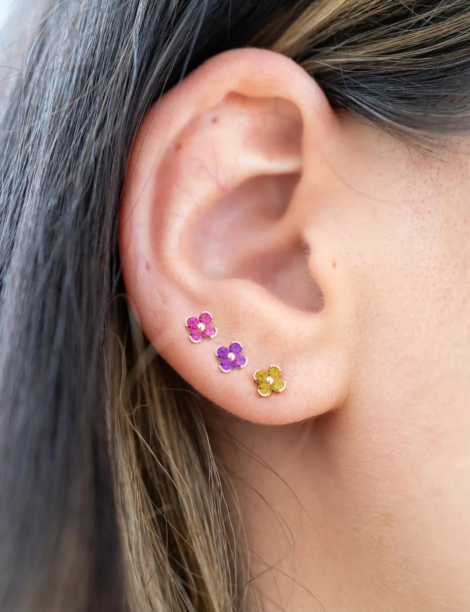 Jay 14k Solid Gold Sapphire Flowers Earrings