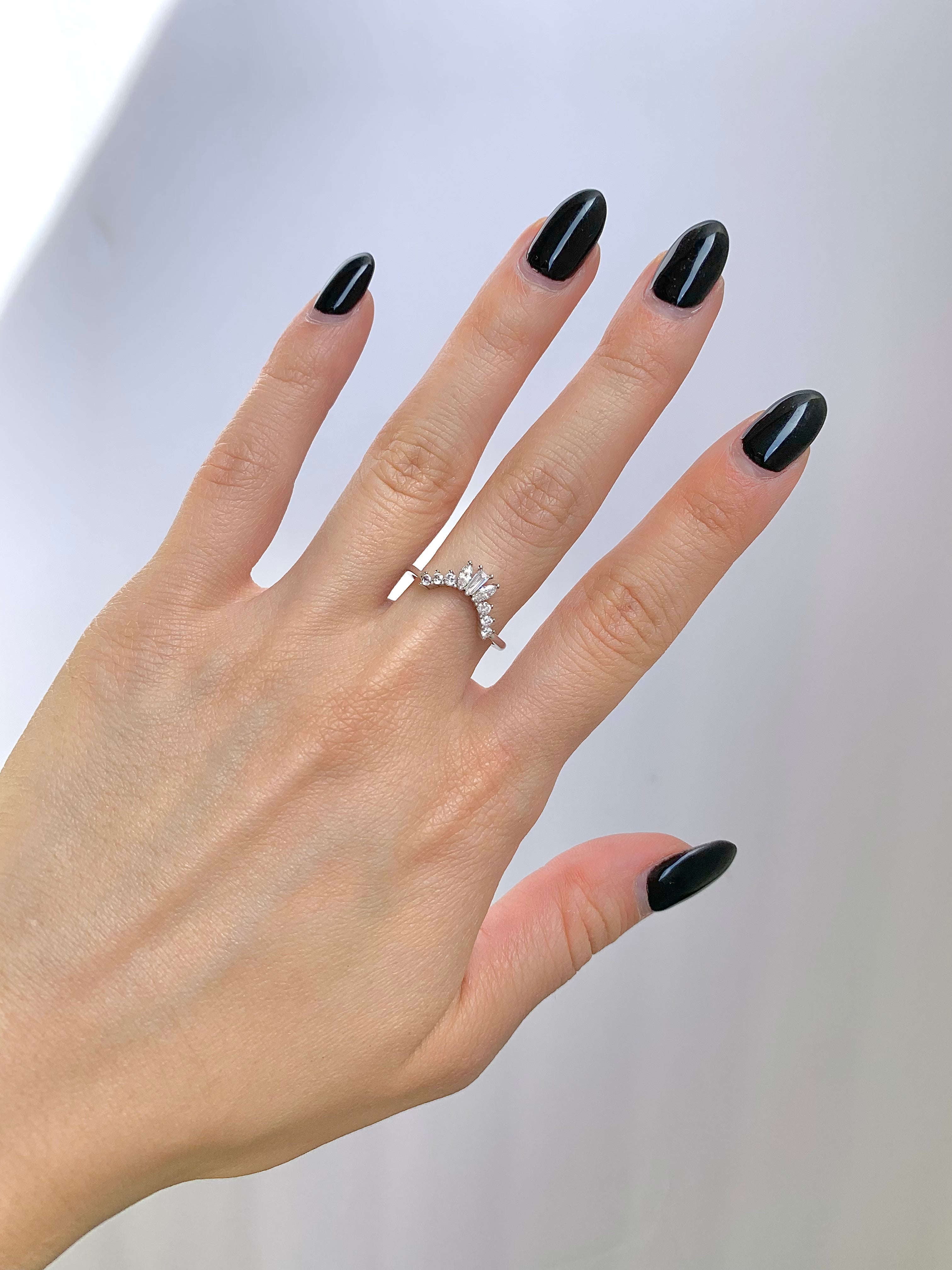 Cat Curved Gemstone Stacking Band Rose Gold