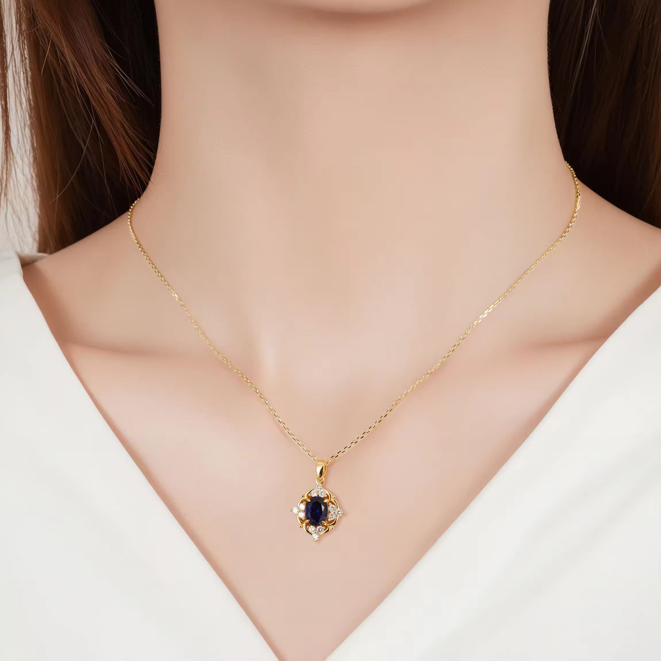 Sapphire necklace with rose gold setting and crystal accents | 14K Gold Vermeil
