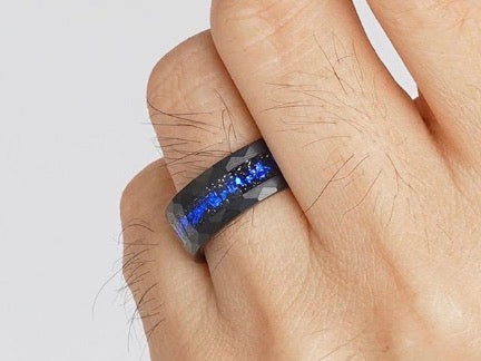 Benjamin Hammered Mens Sapphire Ring Wedding Band