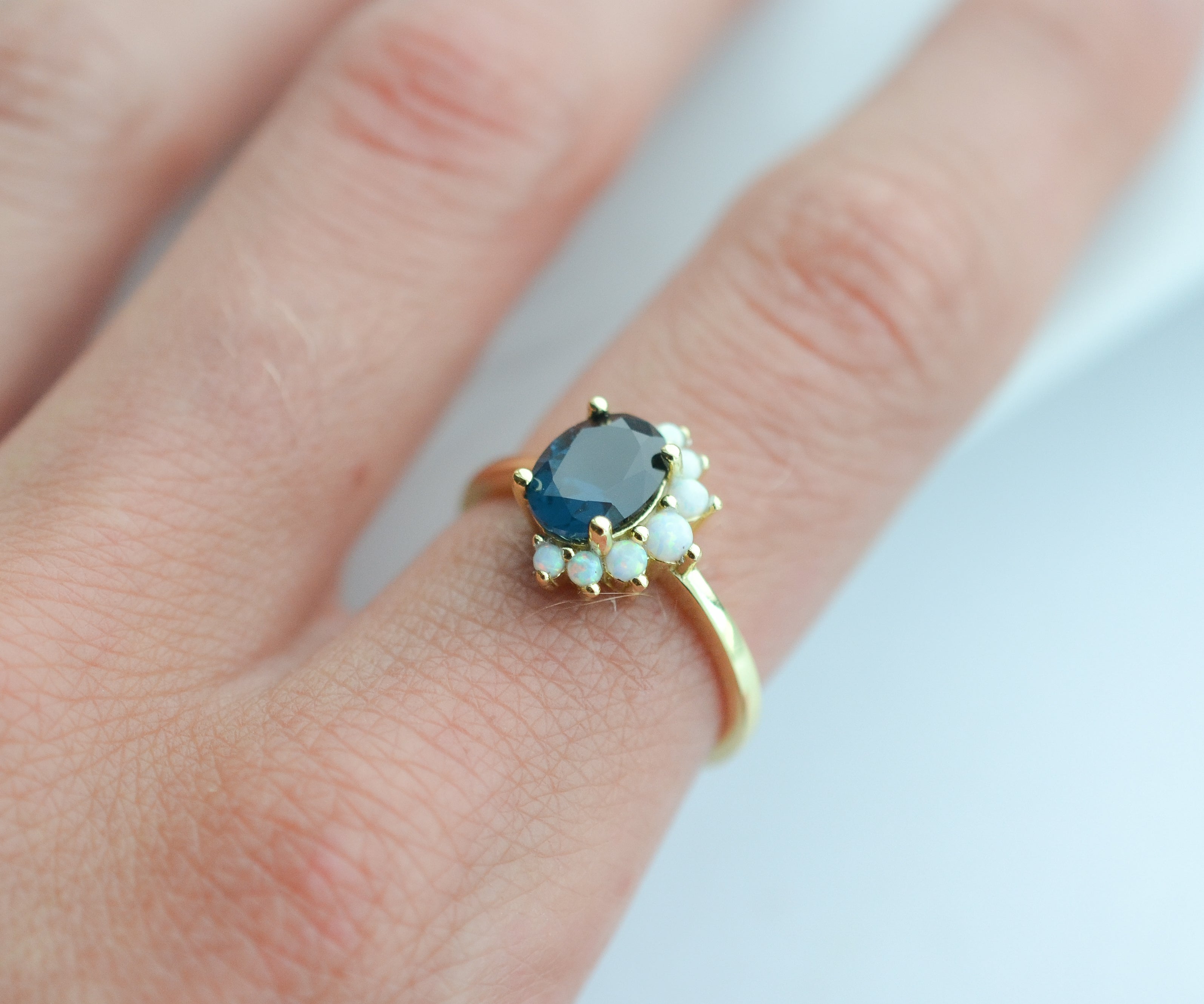 Ari London Blue Topaz & Opal Ring with gemstone accents
