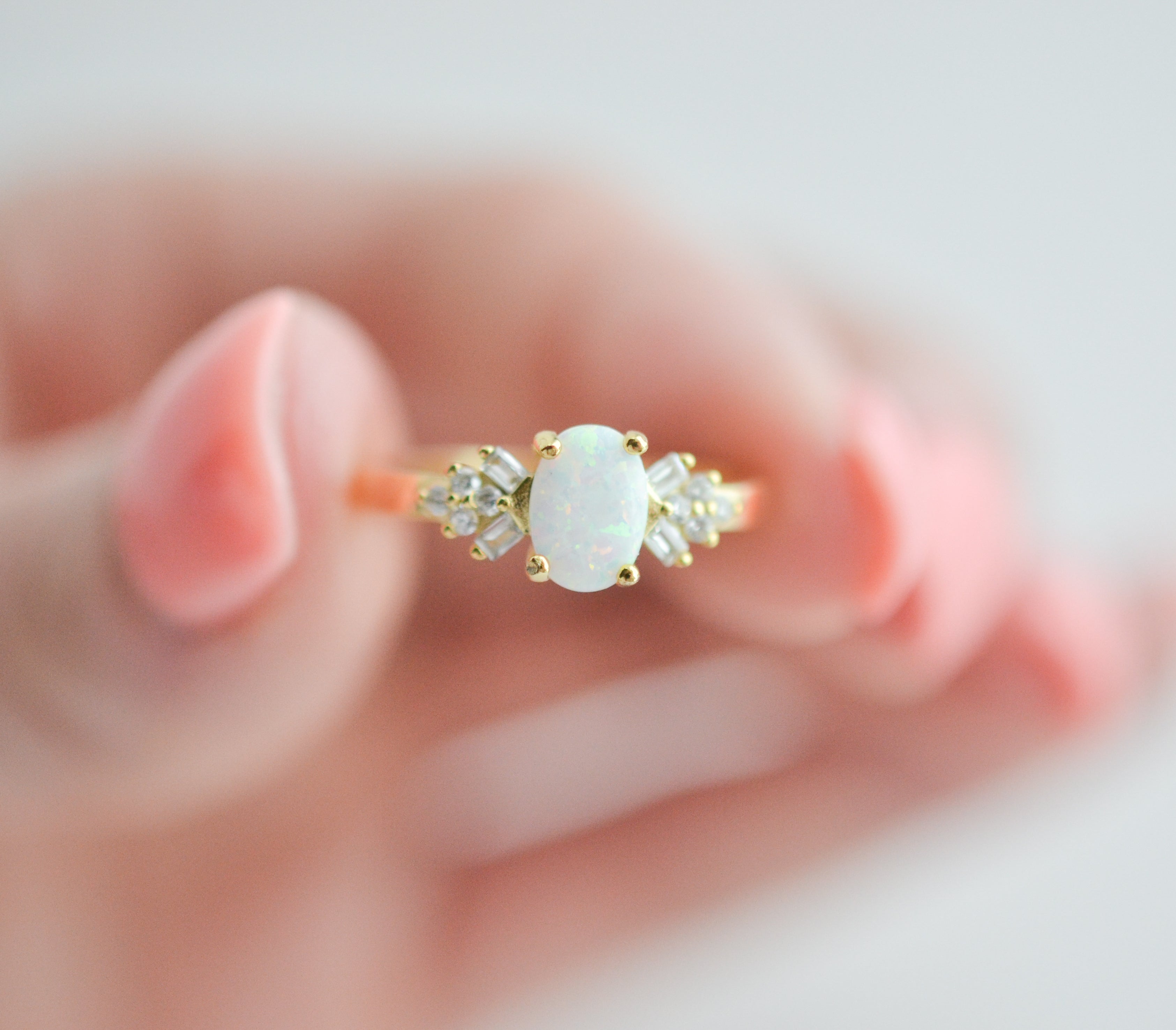 Kiv Opal Ring Rose Gold with natural opal and crystal accents