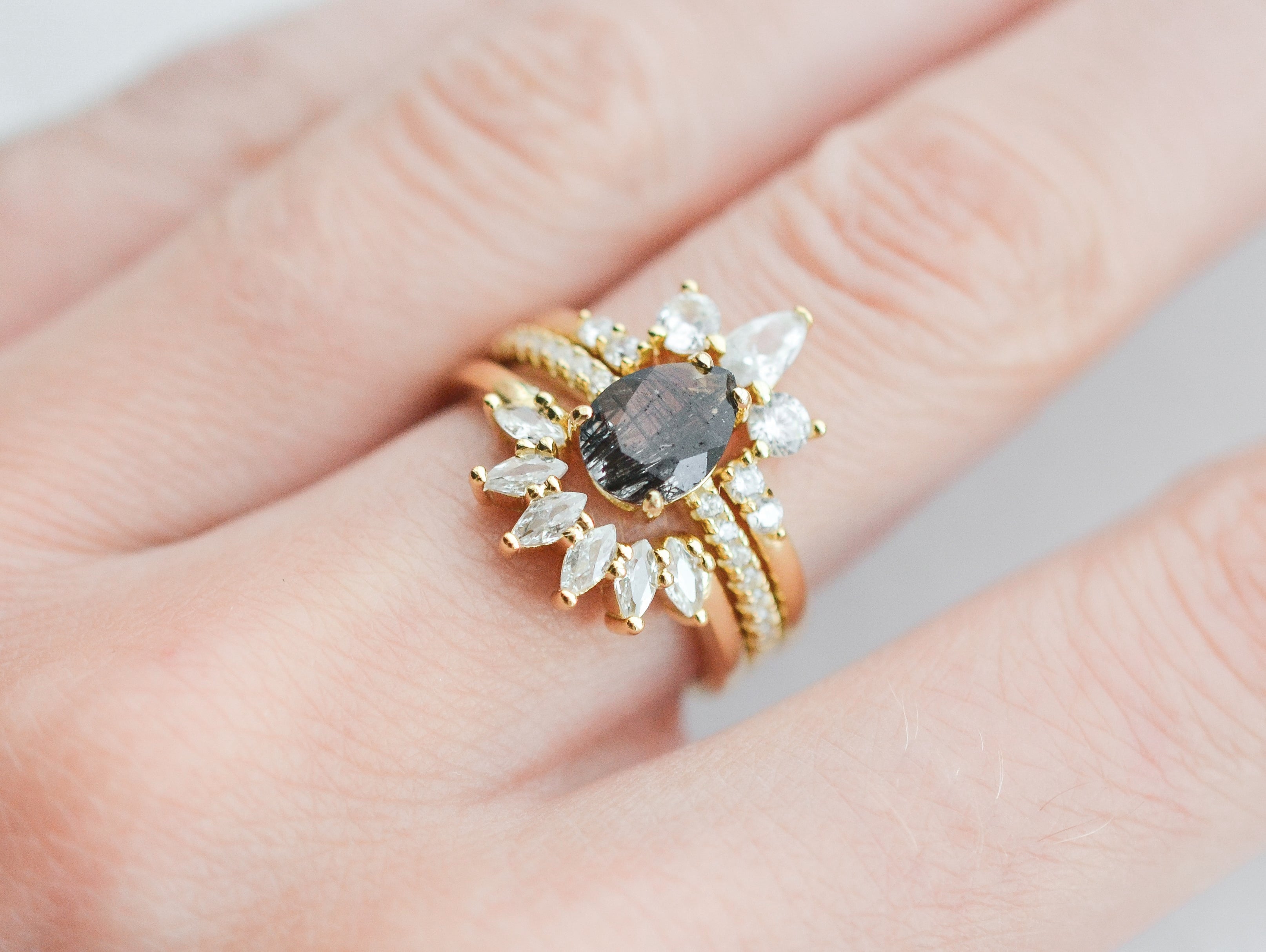 Black rutilated quartz ring set in sterling silver | 14K Gold Vermeil
