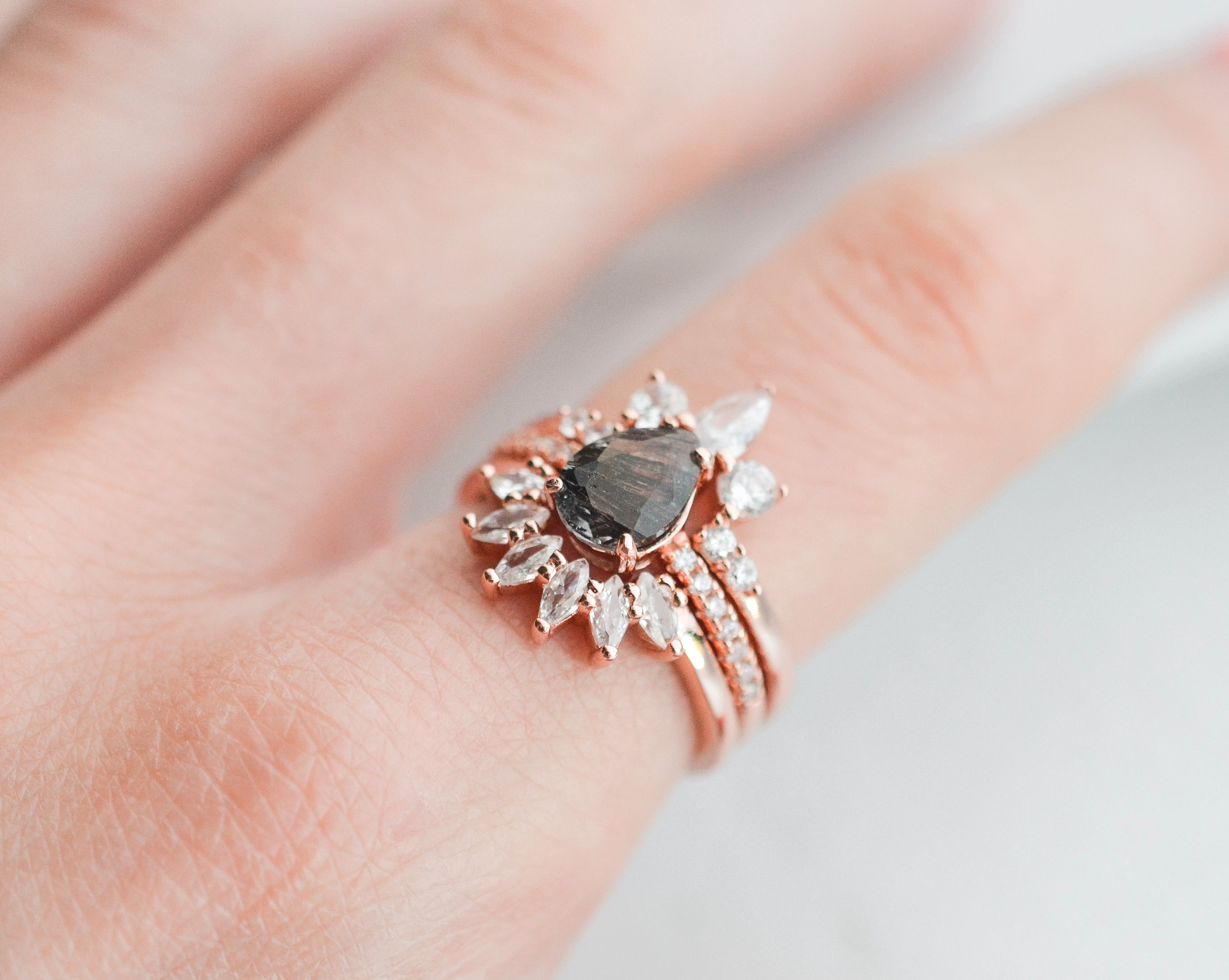 Black rutilated quartz ring set in sterling silver | 14K Rose Gold Vermeil
