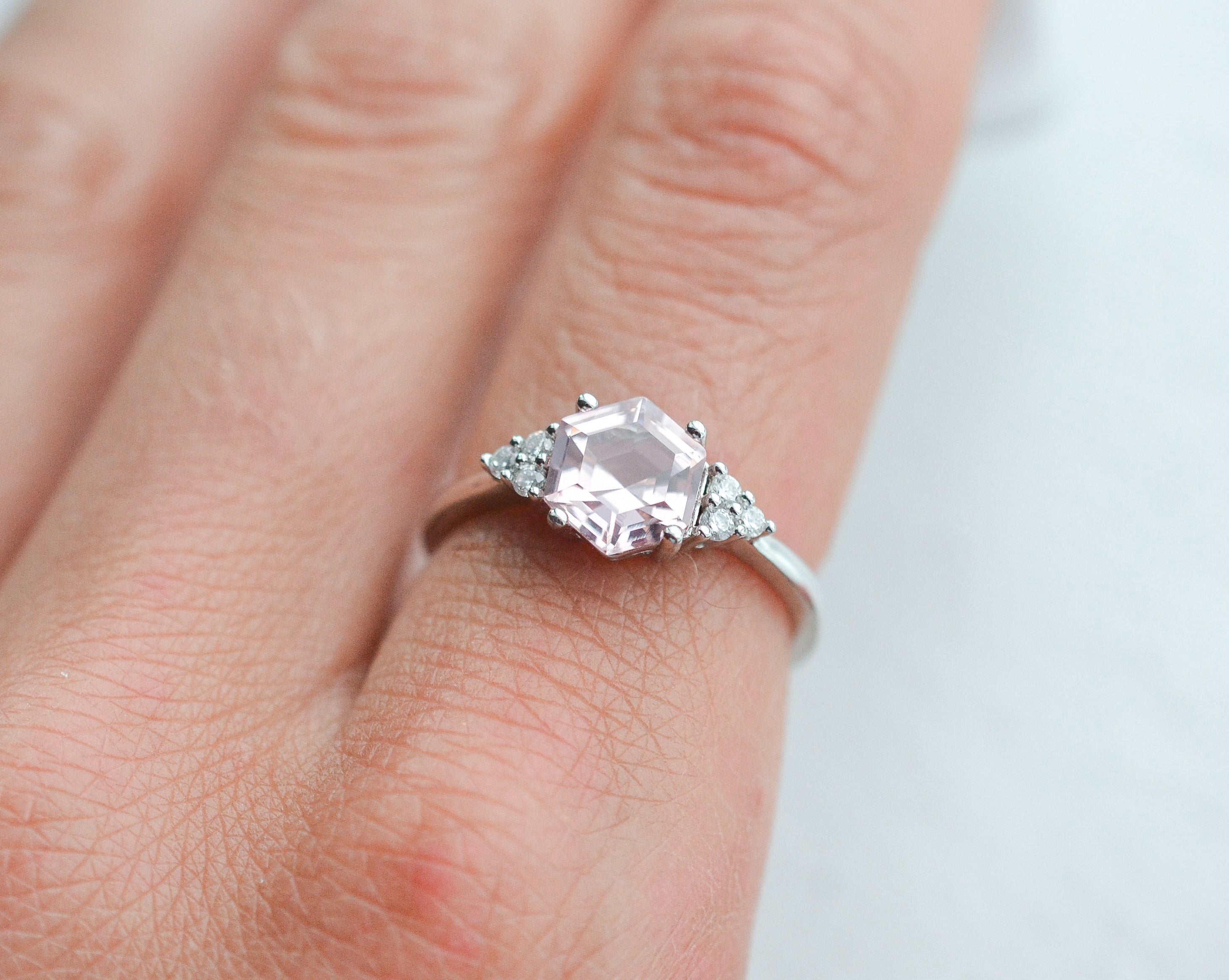 Handcrafted Amber Hexagon Morganite Ring