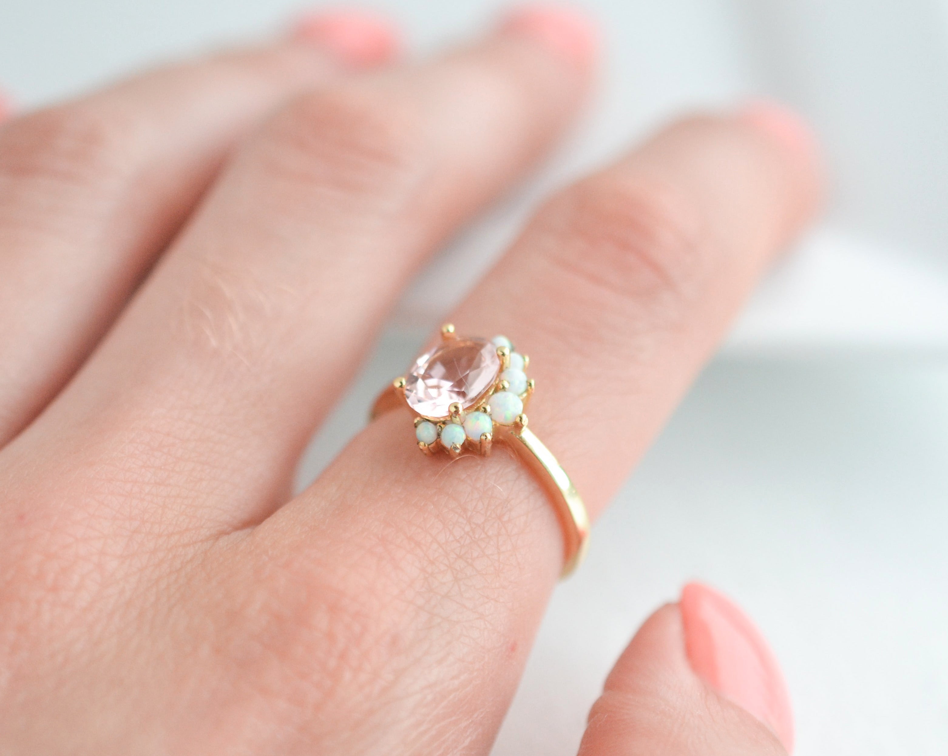Morganite & Opal Ring with 2.0-Carat Center Stone