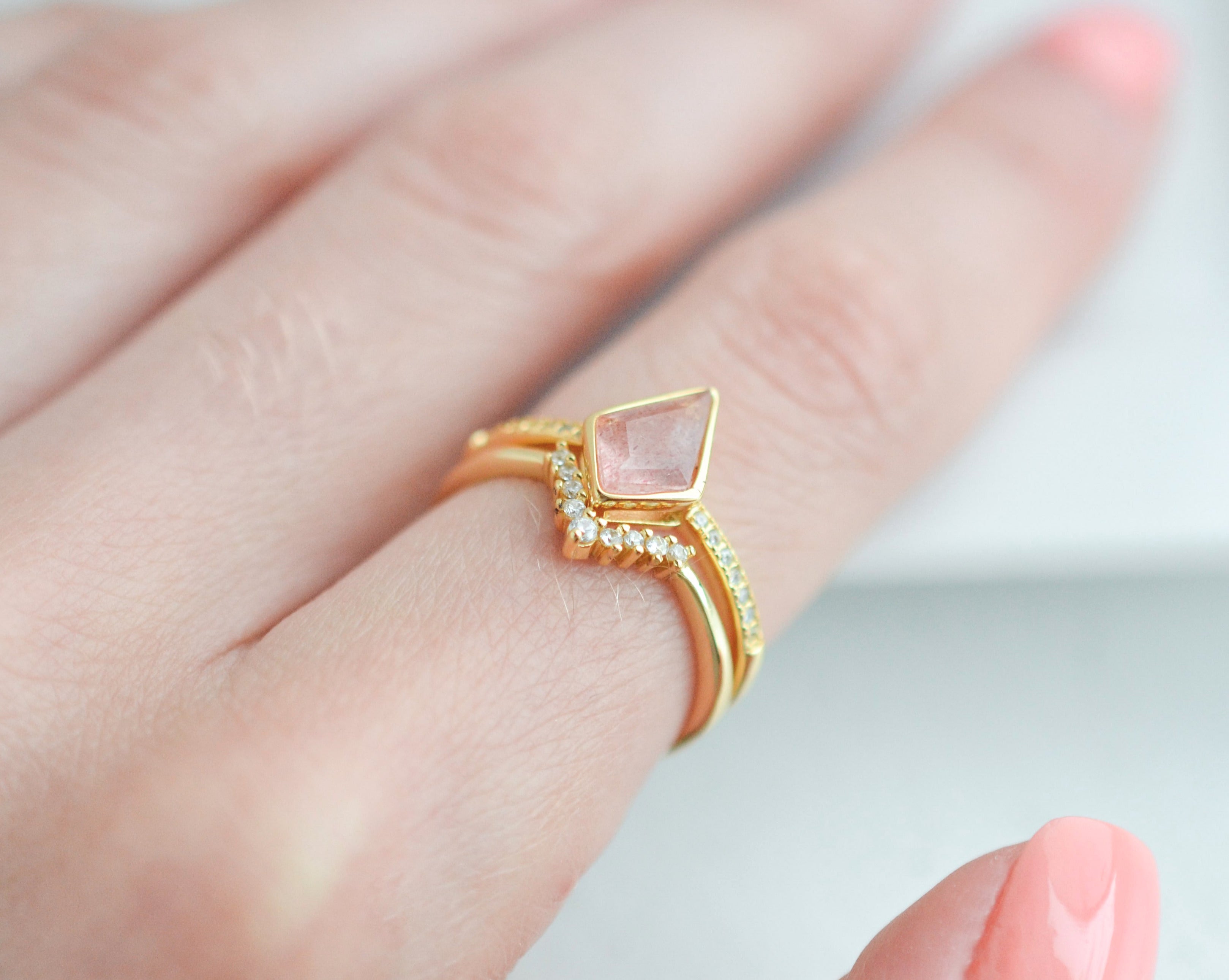 Ska Kite Strawberry Quartz Ring Set Rose Gold