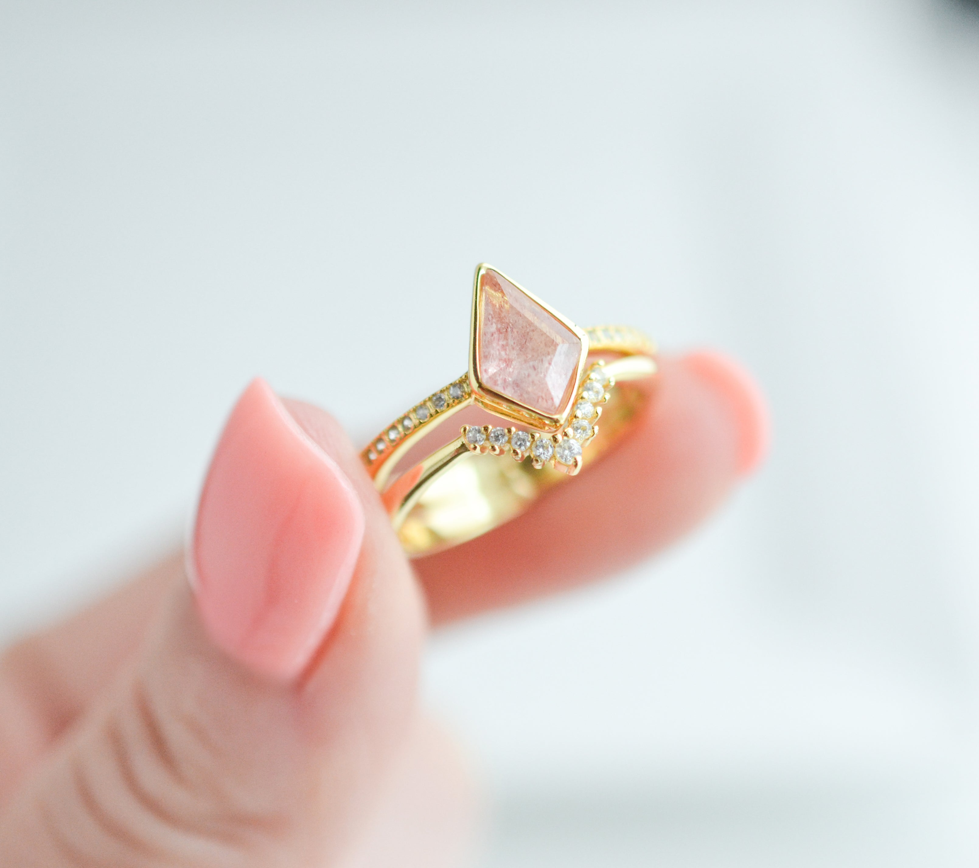 Ska Kite Strawberry Quartz Ring Set Rose Gold