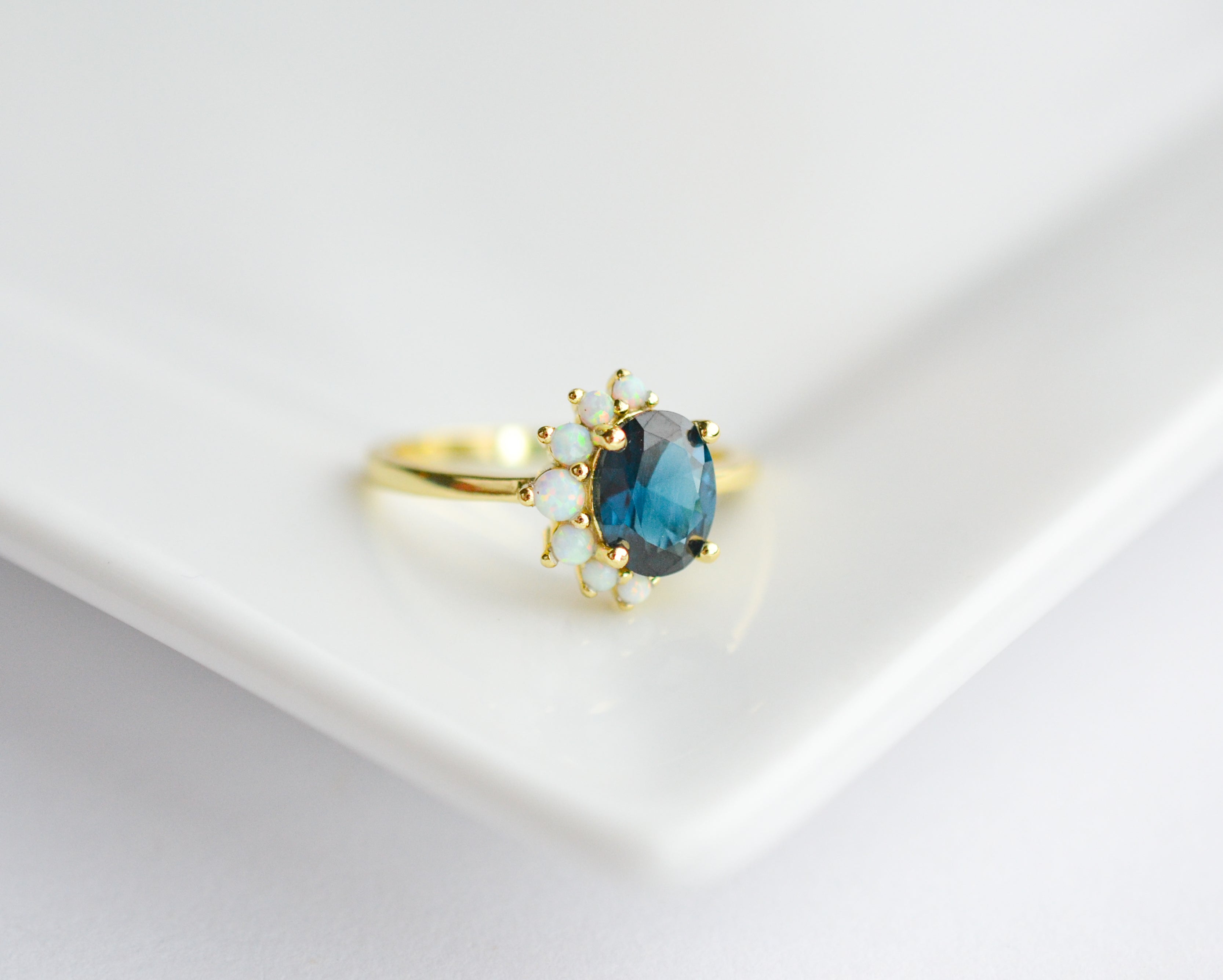 Ari London Blue Topaz & Opal Ring with gemstone accents