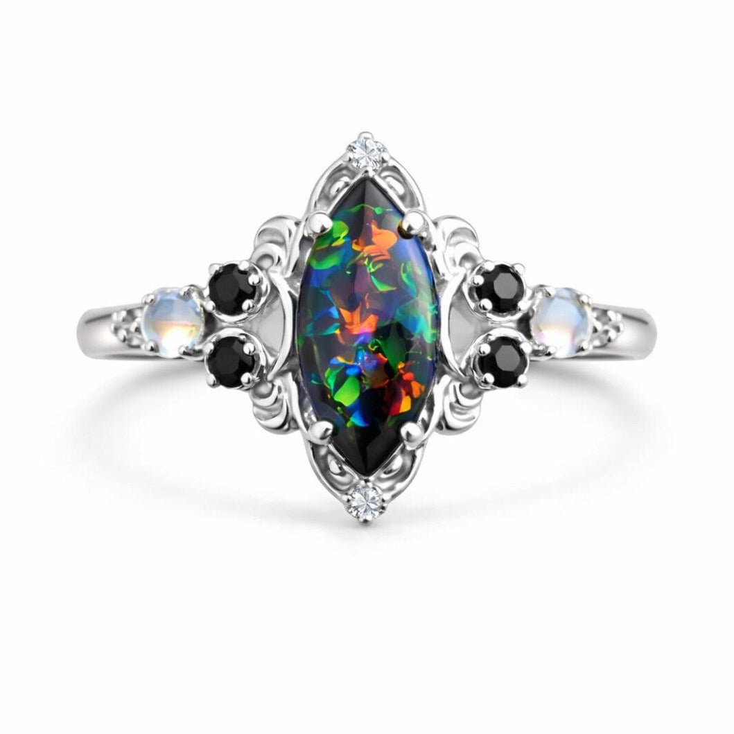 Melody Black Fire Opal Engagement Ring