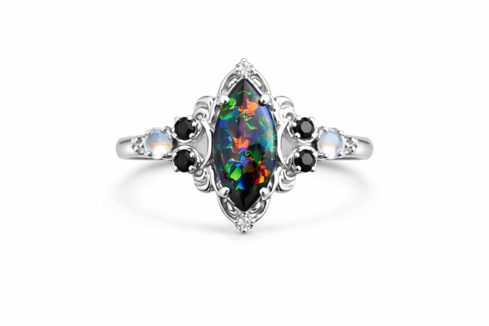 Melody Black Fire Opal Engagement Ring