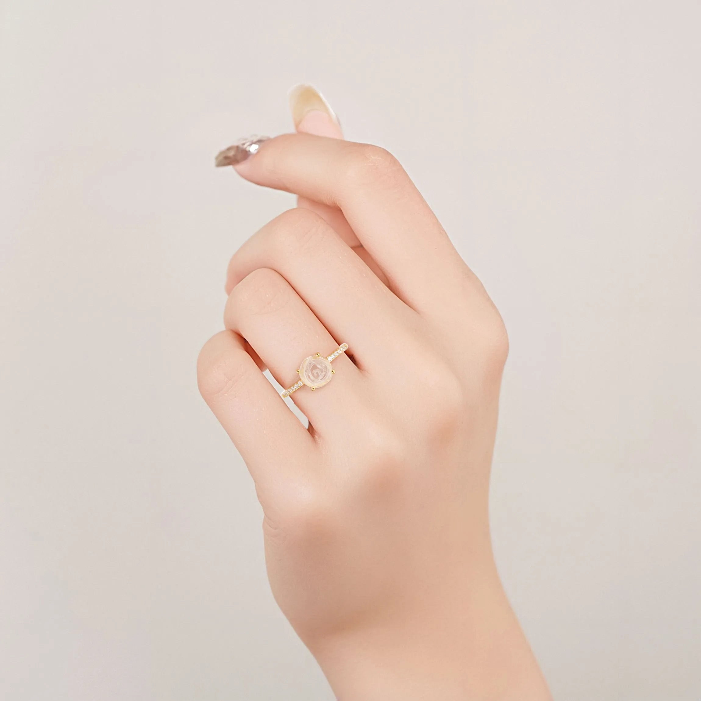 Rebecca Rose Quartz Ring with gold vermeil and crystals