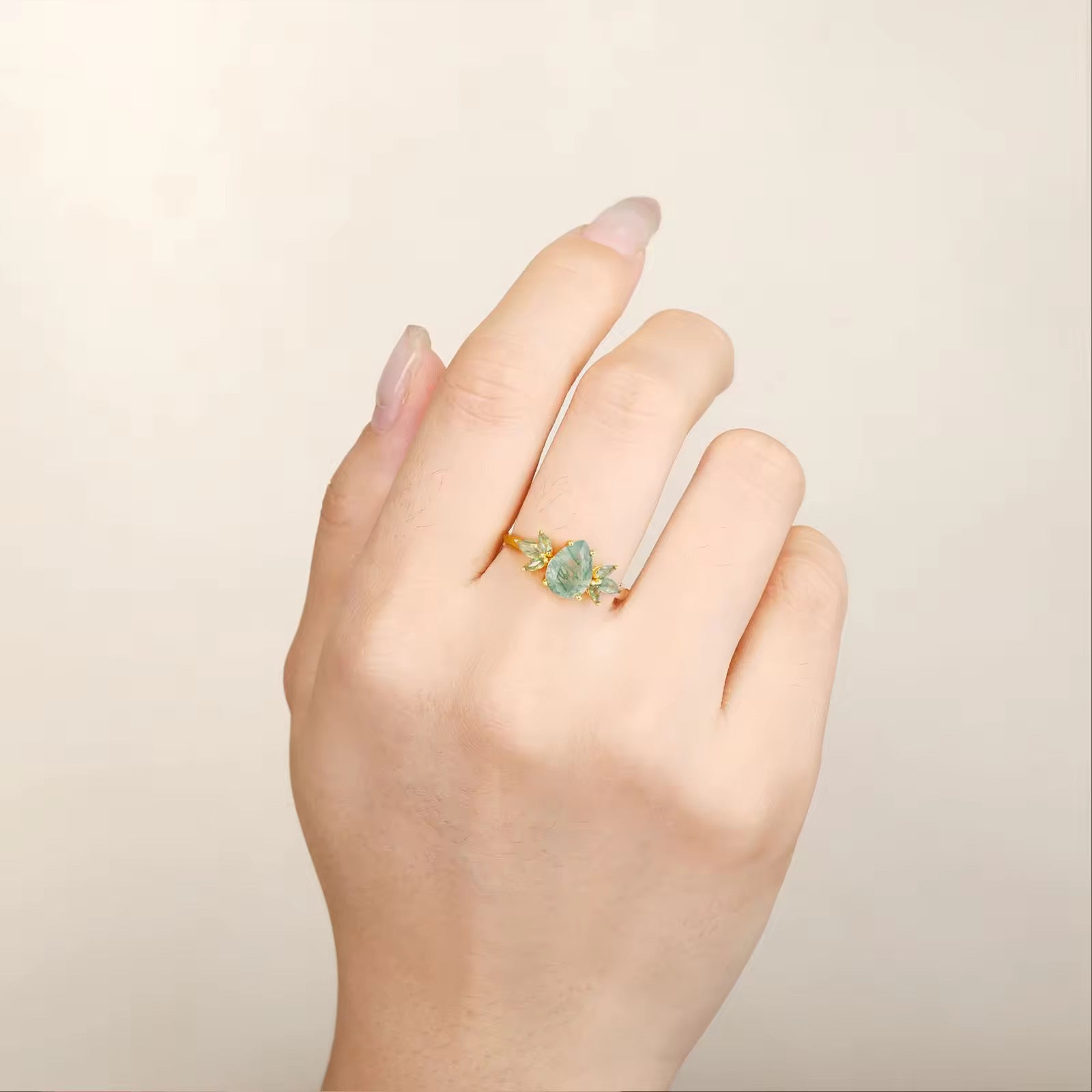 Ivy Moss Agate Quartz Ring Gold