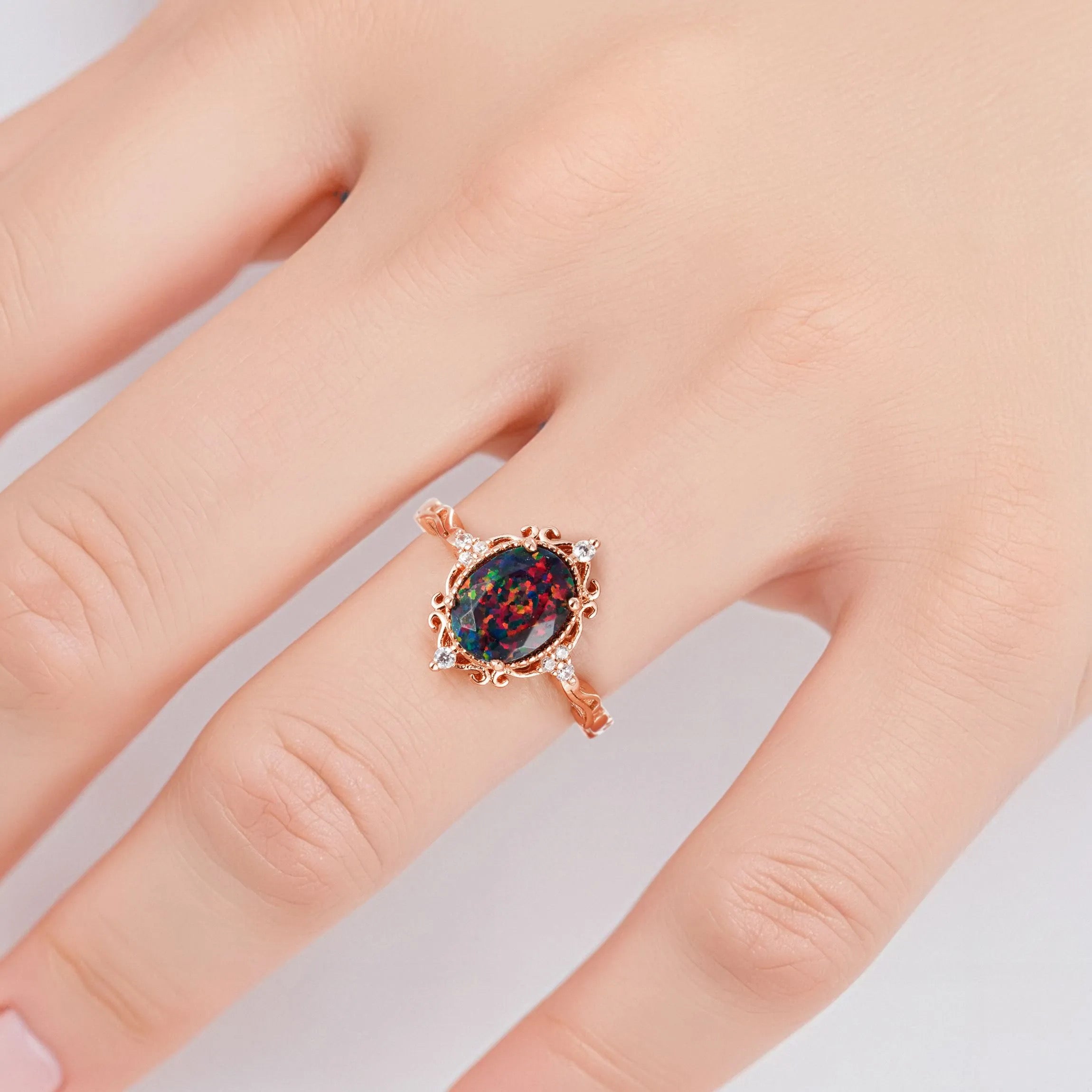 Keri Black Opal Ring with vibrant black opal centerpiece