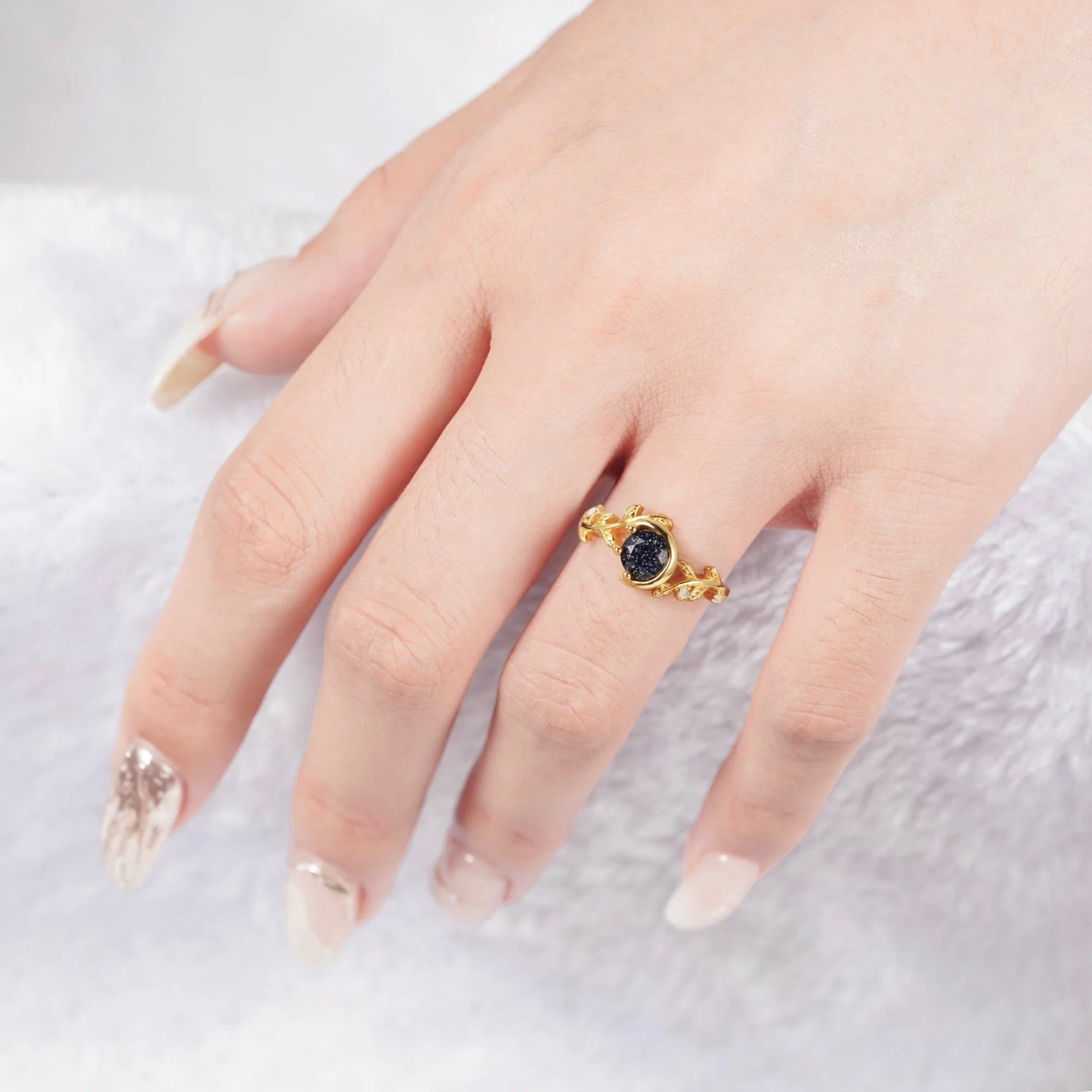 Tanya Sandstone and Opal Ring with gold-tone setting