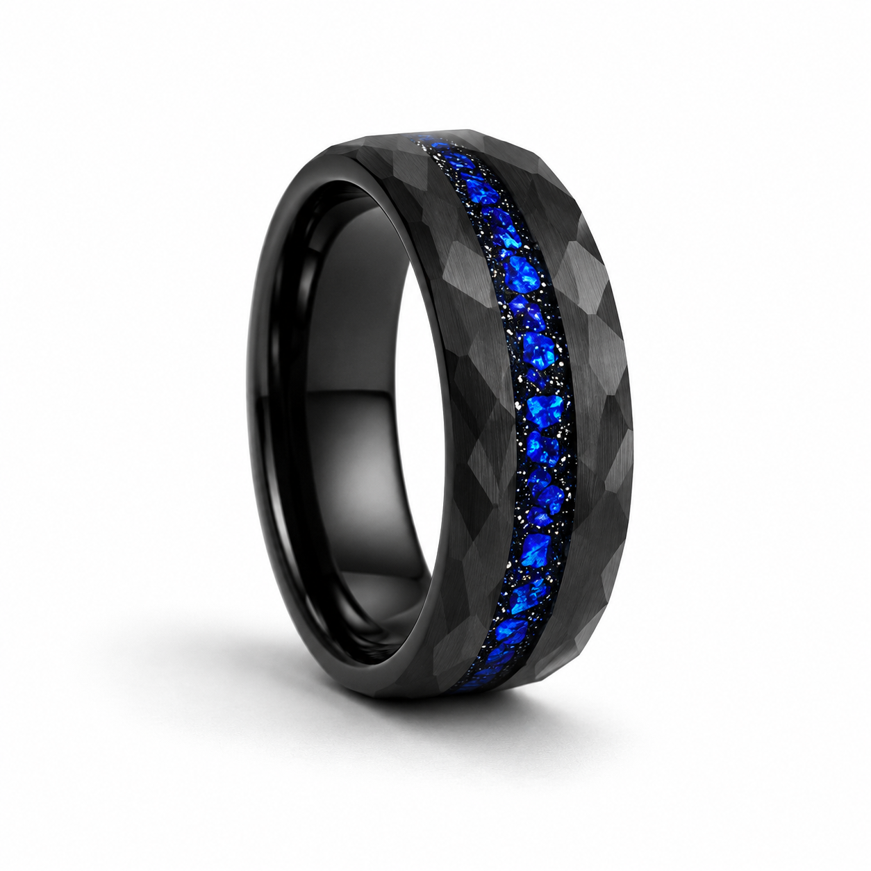 Benjamin Hammered Mens Sapphire Ring Wedding Band