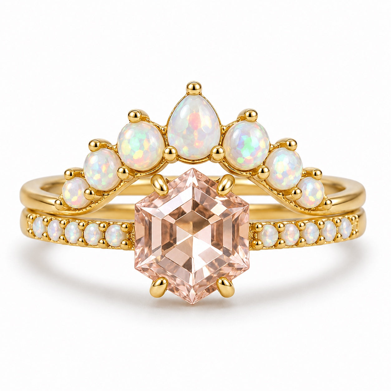 Emma Morganite & Opal Ring Set