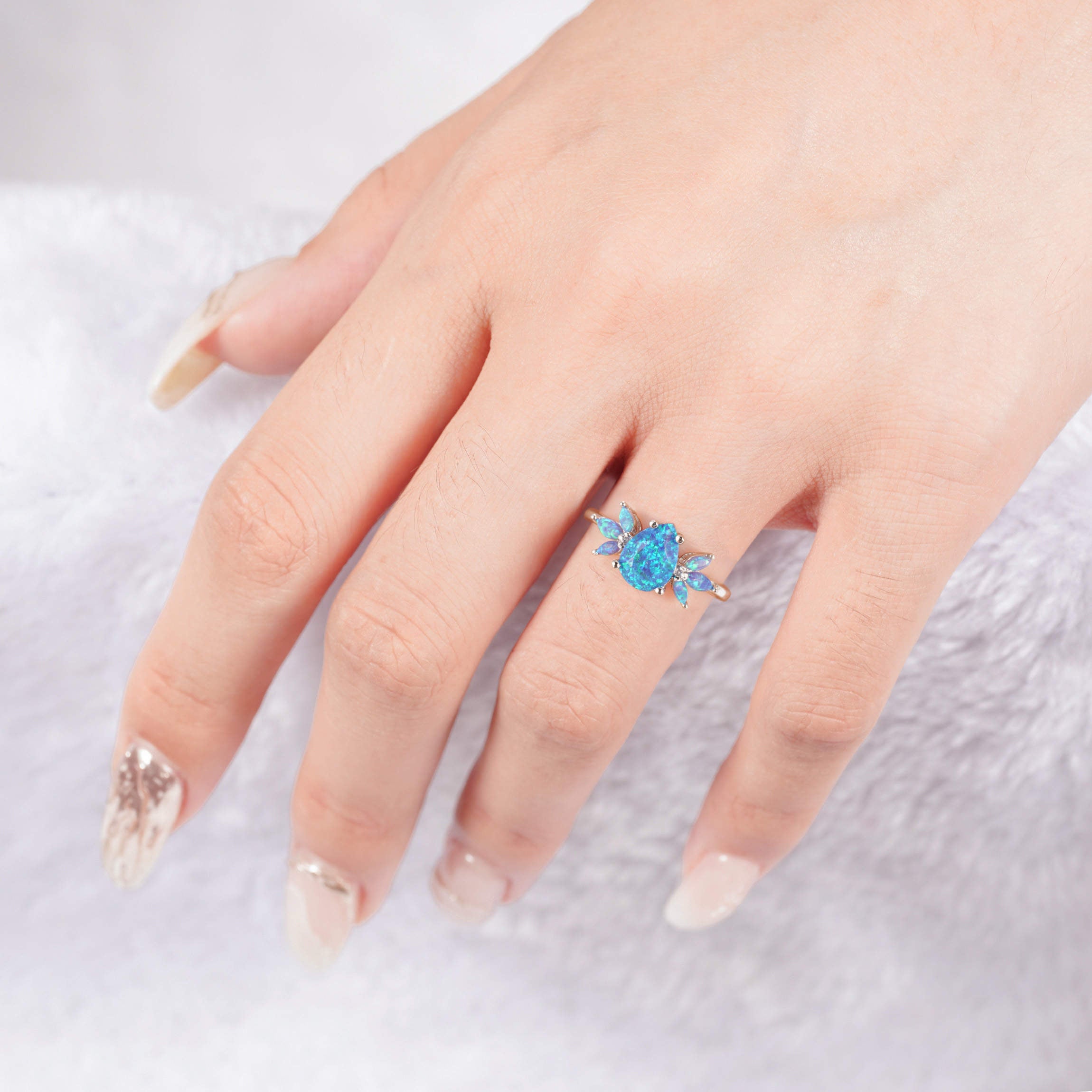 eal fire opal ring with sterling silver band and crystals