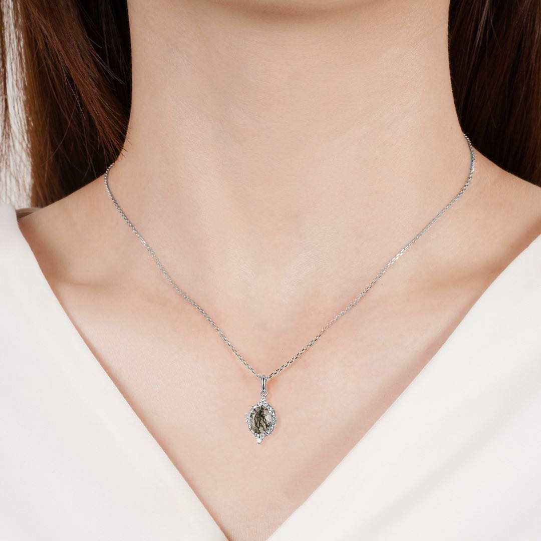 Brya Moss Agate Necklace Sterling Silver