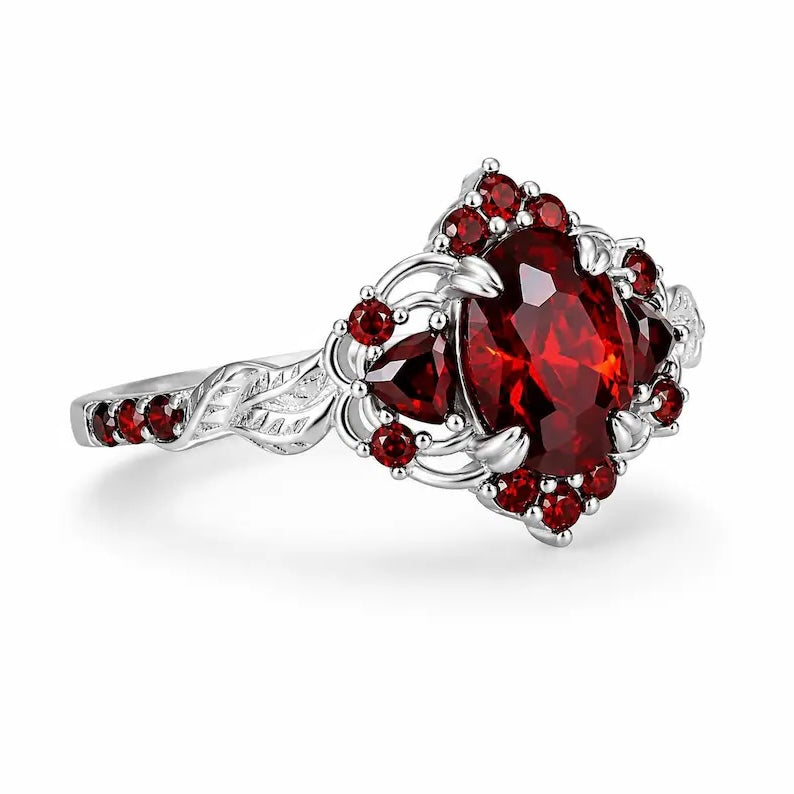 Lilly Garnet Ring Sterling Silver