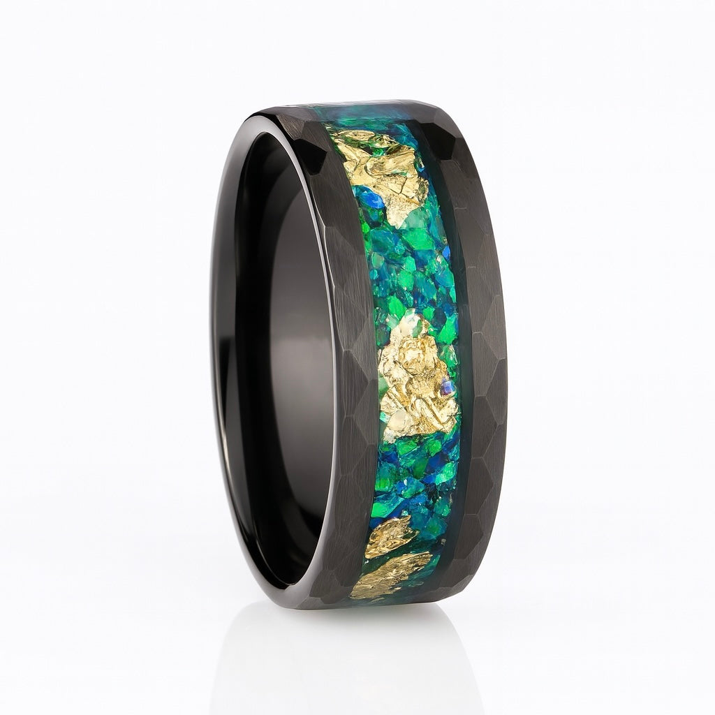 John Men's Wedding Peacock Sapphire and Teal Opal Ring