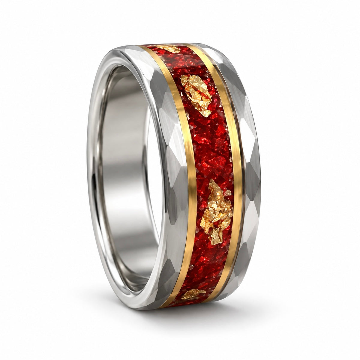 Wren Red Opal and Gold Lead Wedding Band