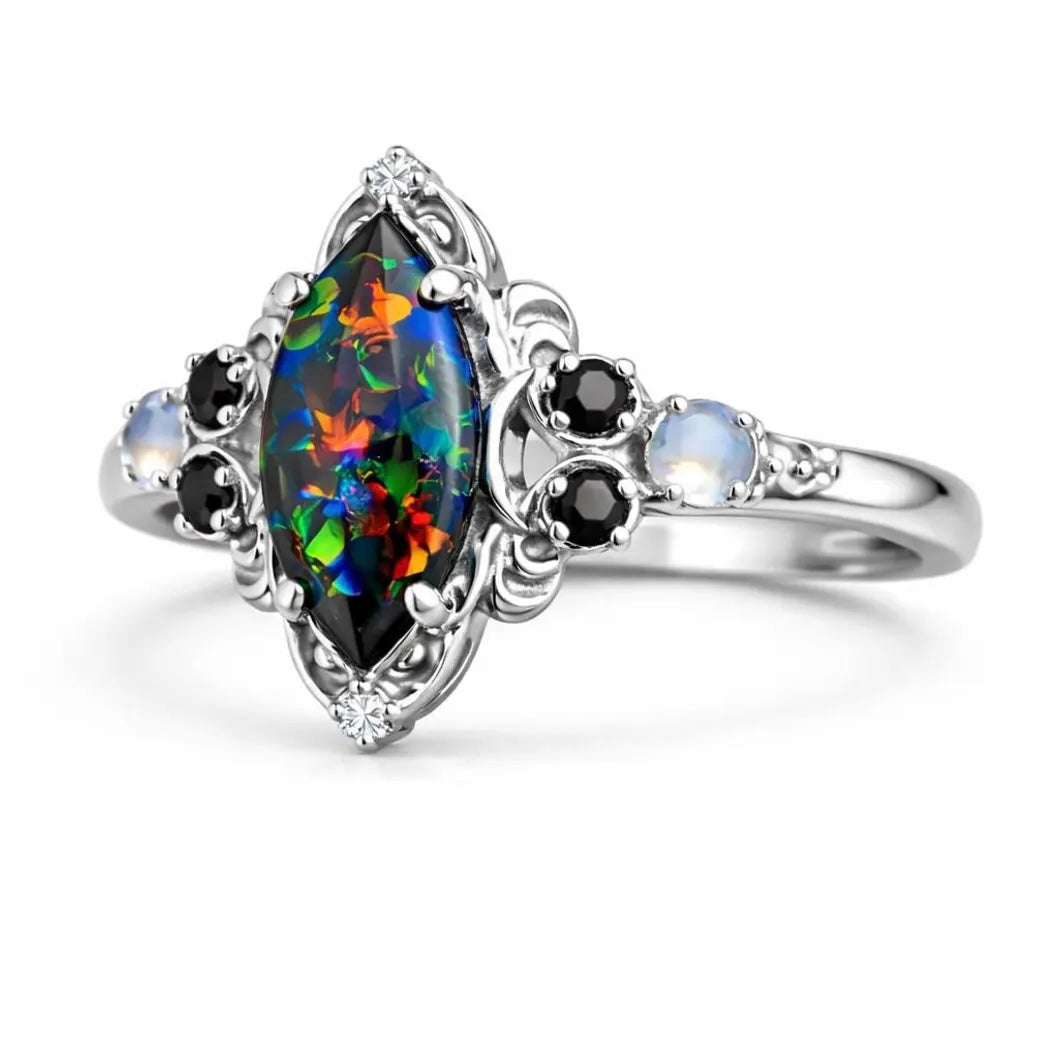 Melody Black Fire Opal Engagement Ring