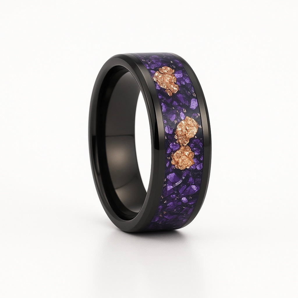 Mensi Alexandrite and 14K Gold Leaf Wedding Band