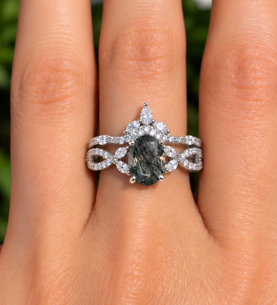 Kai Moss Agate Quartz Ring Set Sterling Silver