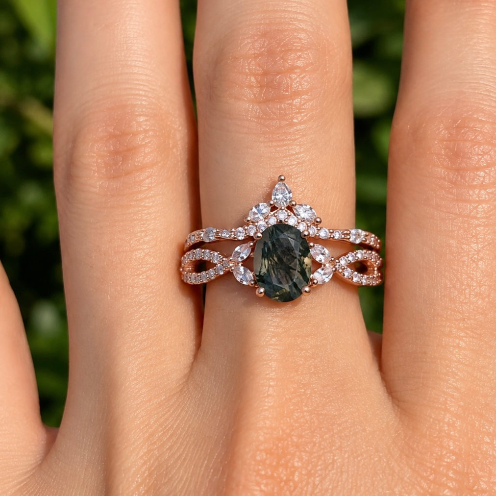 Kai Moss Agate Quartz Ring Set Sterling Silver