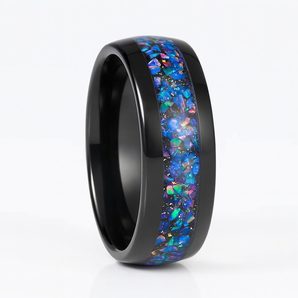 Oria Galaxy Opal Veil Nebula Tungsten Ring