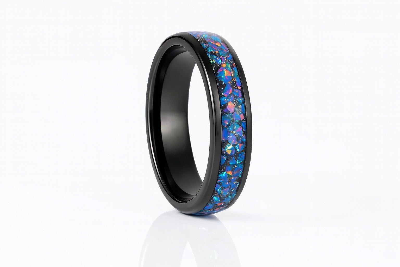 Oria Galaxy Opal Veil Nebula Tungsten Ring