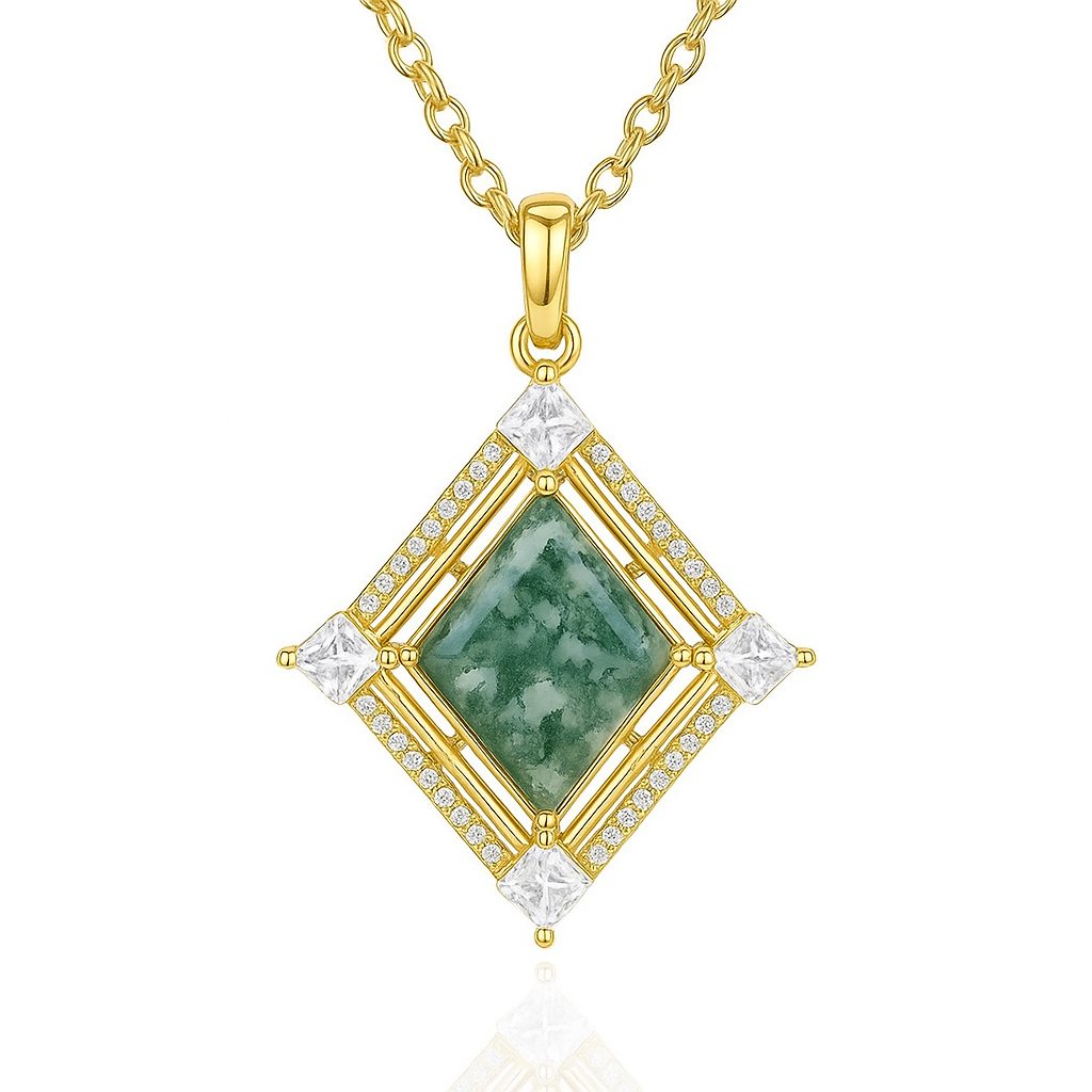 Fria Moss Agate Necklace Gold