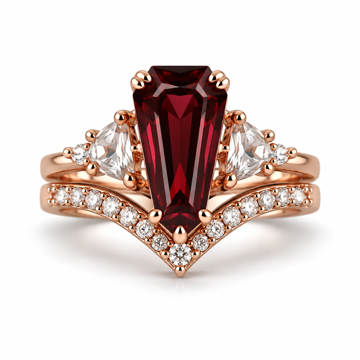 Arena Vintage Coffin Cut Ruby Ring Set