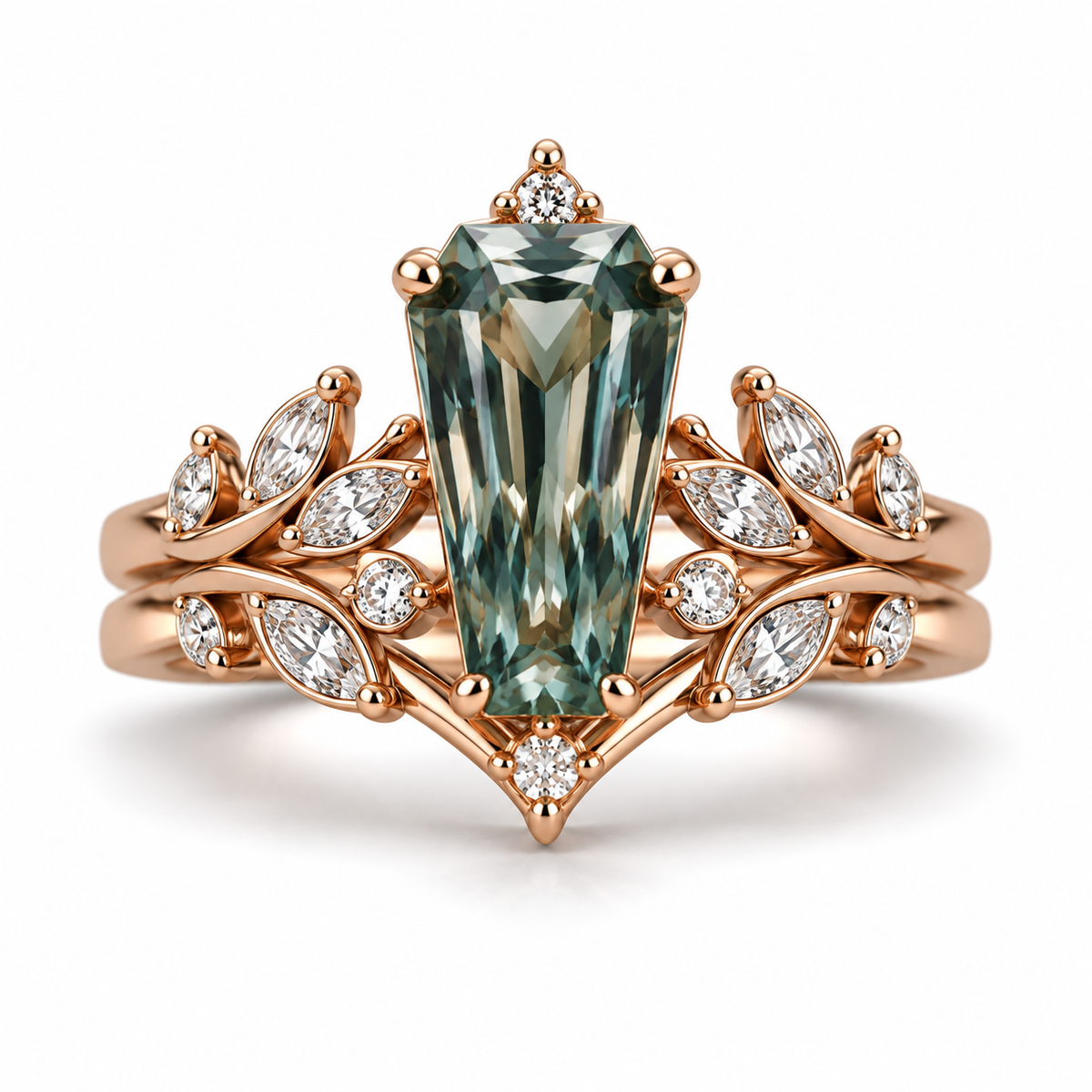 Briellia Vintage Coffin Cut Teal Moissanite Set Sterling Silver